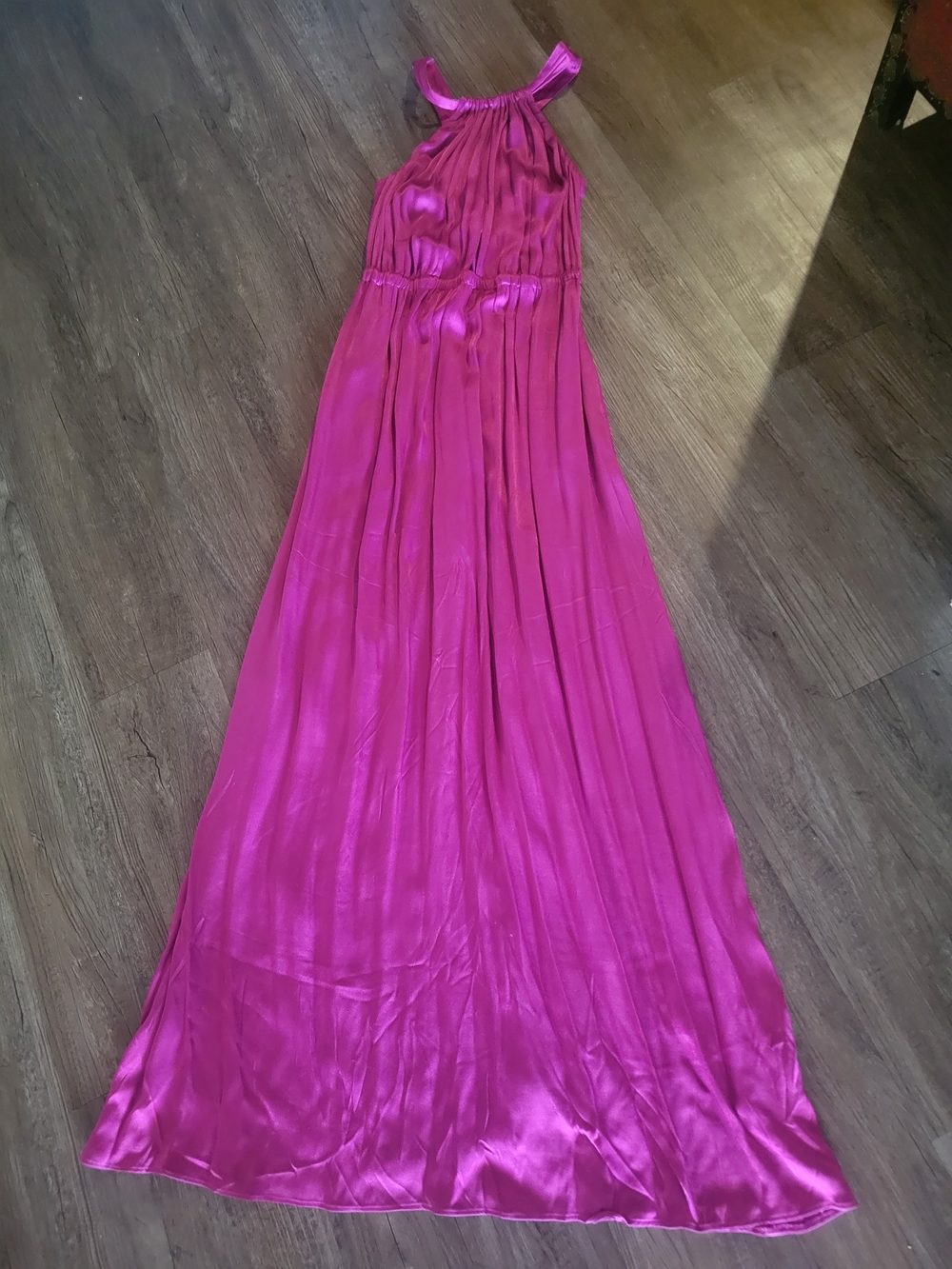 Raquel Allegra Fuchsia Halter Maxi Dress
